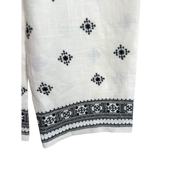 Elie Tahari Women’s Linen Blend Embroidered Wide Leg Cropped Pants Boho Cream 6 - Picture 6 of 10